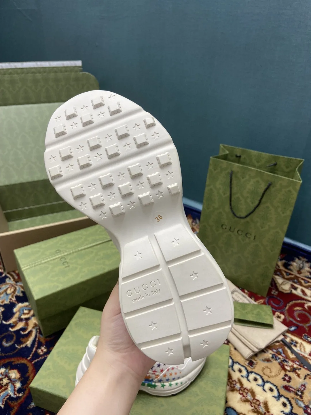 Gucci Men’s Rhyton Sneakers With Gucci Stars White Ivory - Image 5