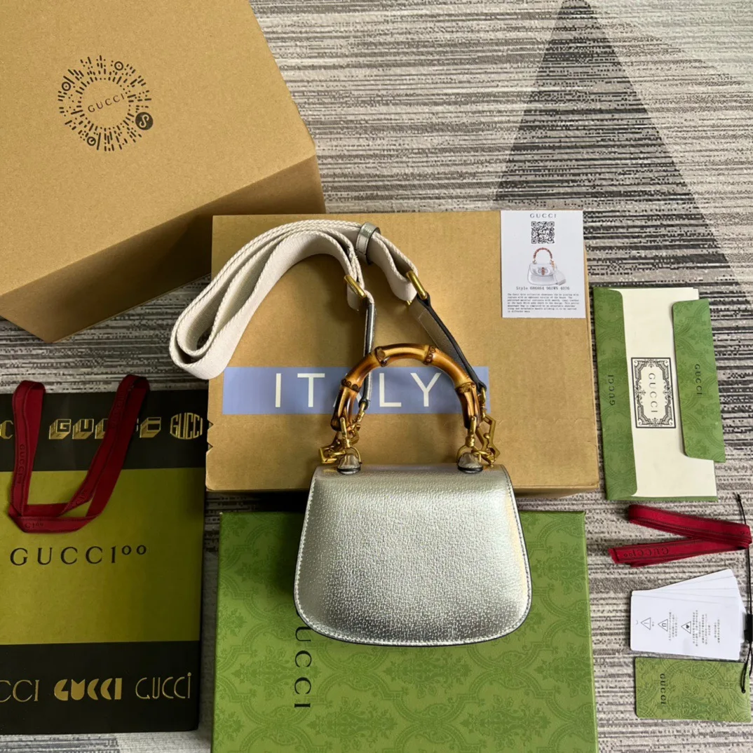 Gucci Bamboo 1947 Mini Top Handle Bag Silver - Image 4