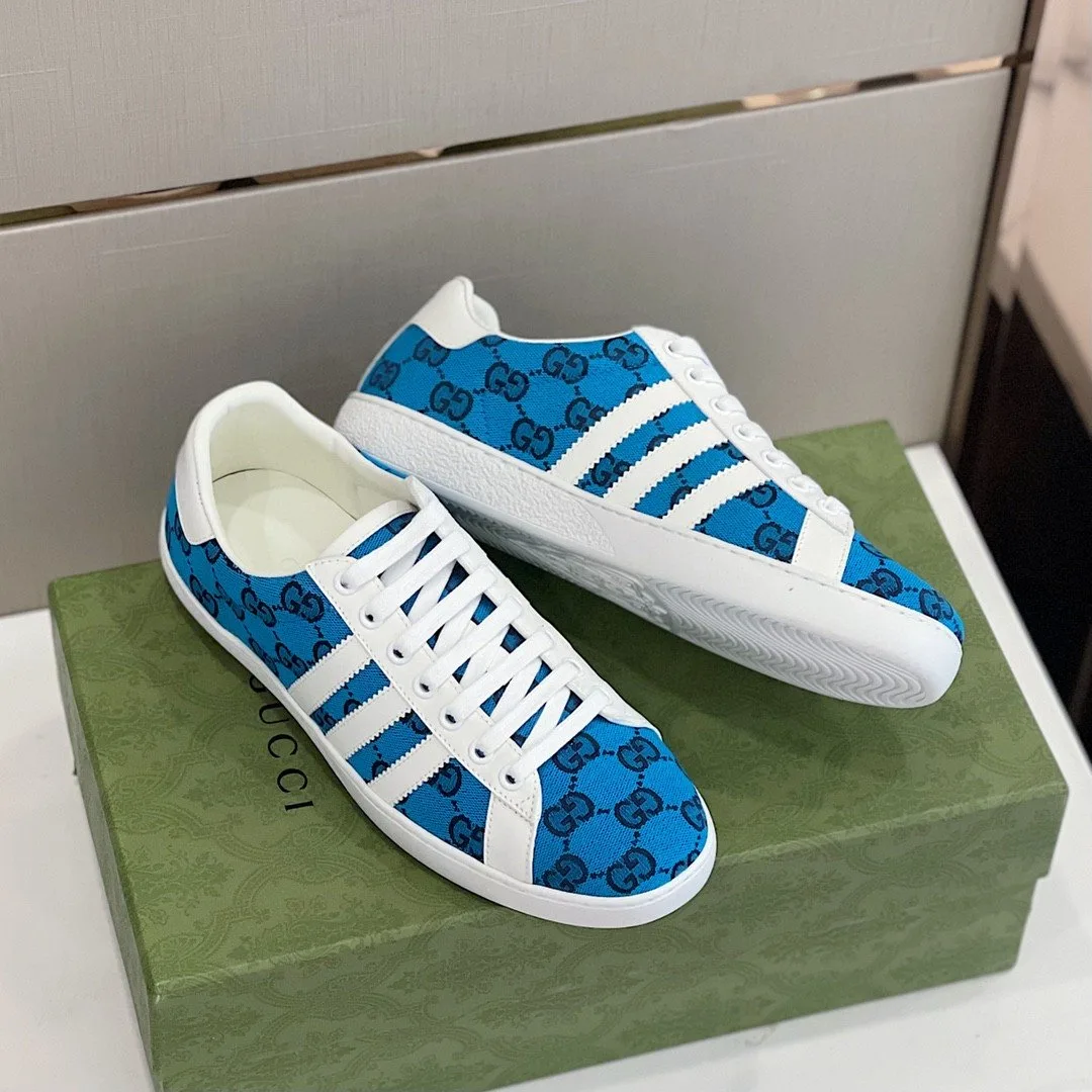 Gucci x Adidas Men’s GG Sneakers Light Blue - Image 6