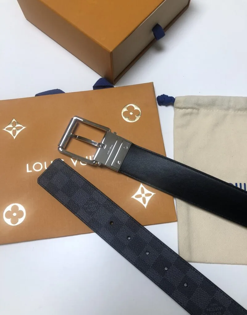 Louis Vuitton Sliver Tone Buckle Damier Belt Black - Image 3
