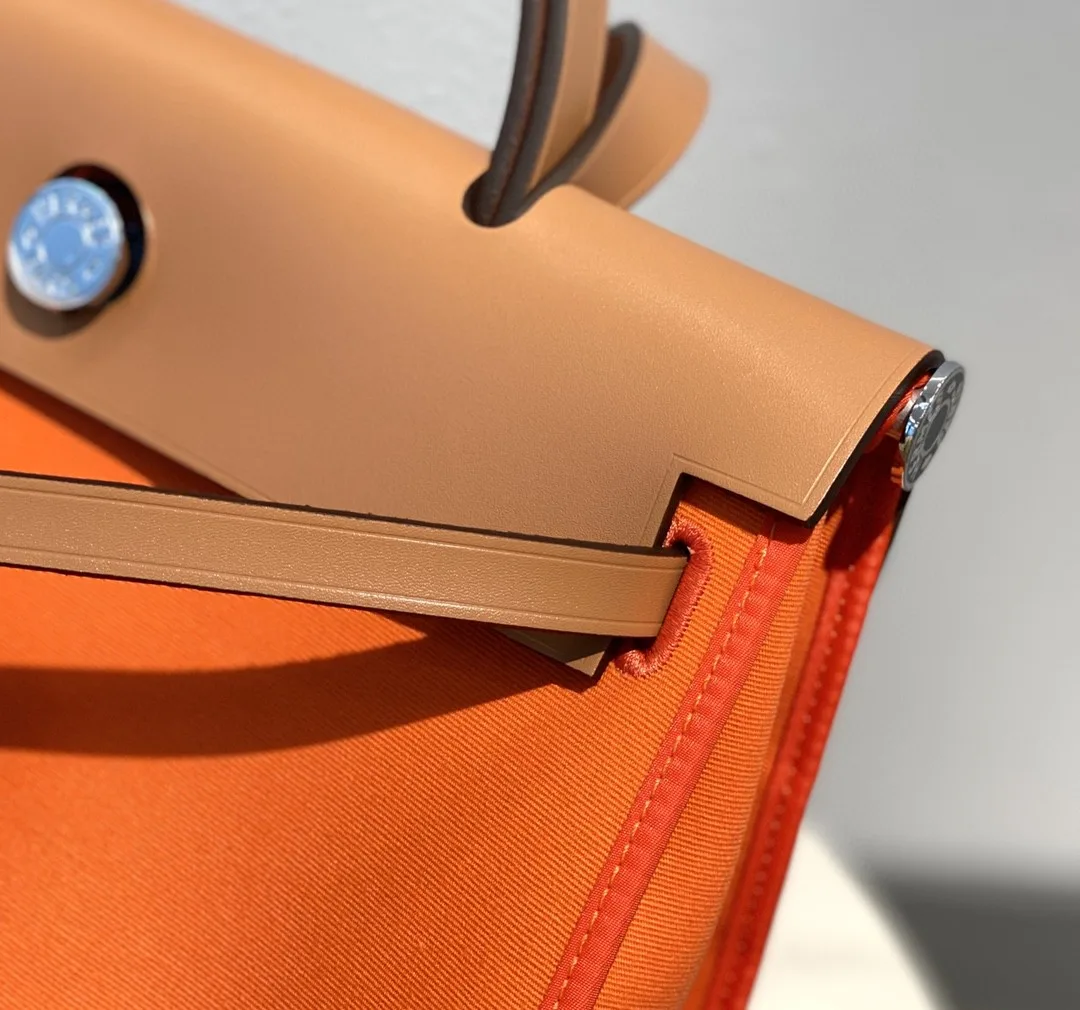 Hermes Herbag Zip Bag Orange, Silver Toned Hardware Bag - Image 3