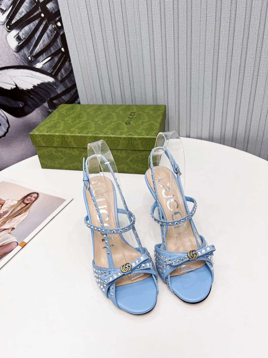 Gucci Women’s Sandal With Crystals Light Blue - Image 4