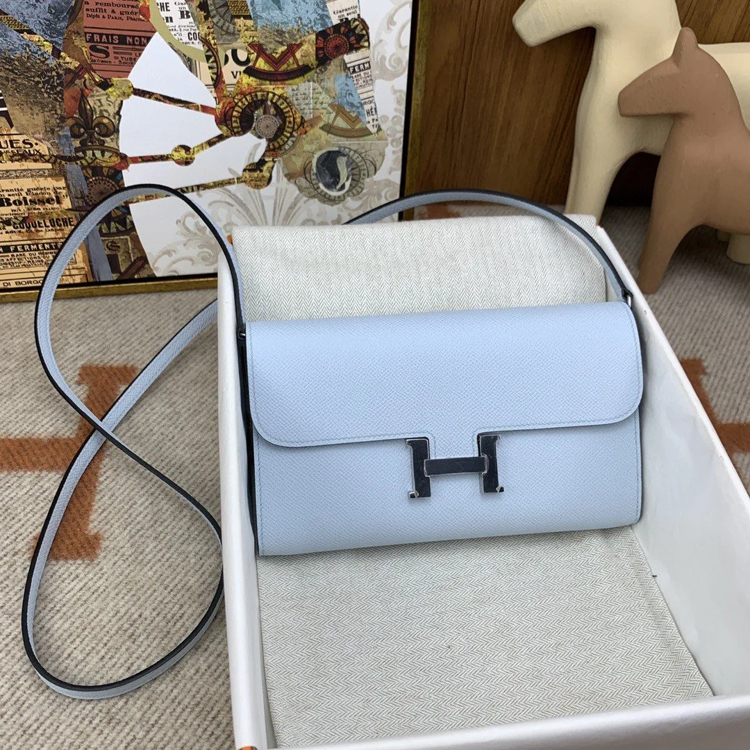 Hermes Constance Long Togo Wallet Light Blue, Silver Toned Hardware Bag - Image 5