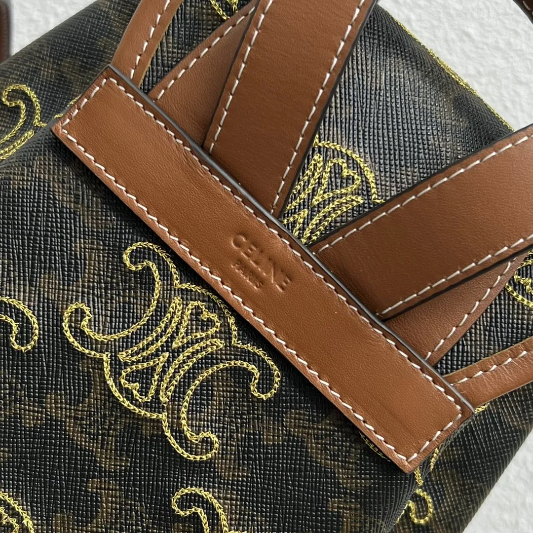 Celine Mini Backpack Folco In Triomphe Canvas With Triomphe Heart Embroidery Brown / .04LU - Image 3