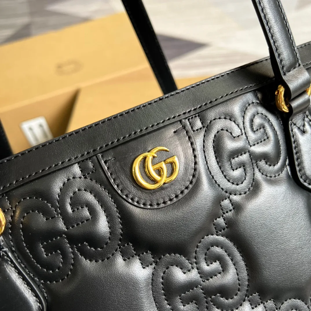 Gucci GG Matelasse Medium Tote Bag / Black Gold Hardware ? UM8IG 1000 - Image 8