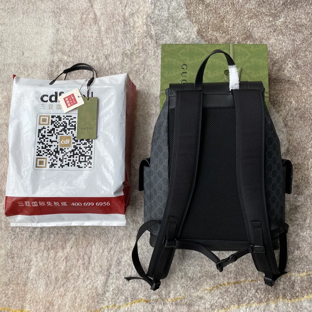Gucci Black Backpack Black/Grey Soft GG Supreme Blue And Red Web / - Image 6