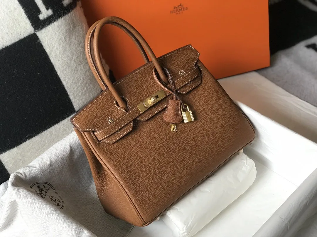 Hermes Birkin Top Handle Bag / Brown Togo Gold Hardware Bag - Image 2