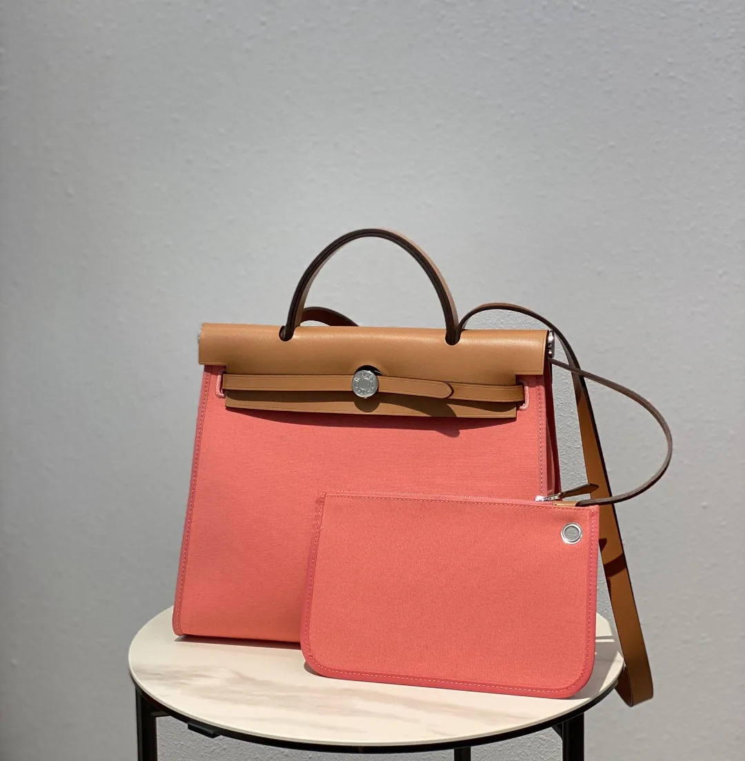 Hermes Herbag Zip Bag Pink, Silver Toned Hardware Bag
