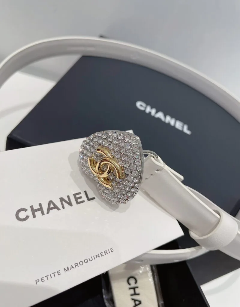 Alternative view of Chanel CC Silver Tone Heart Buckle Belt White