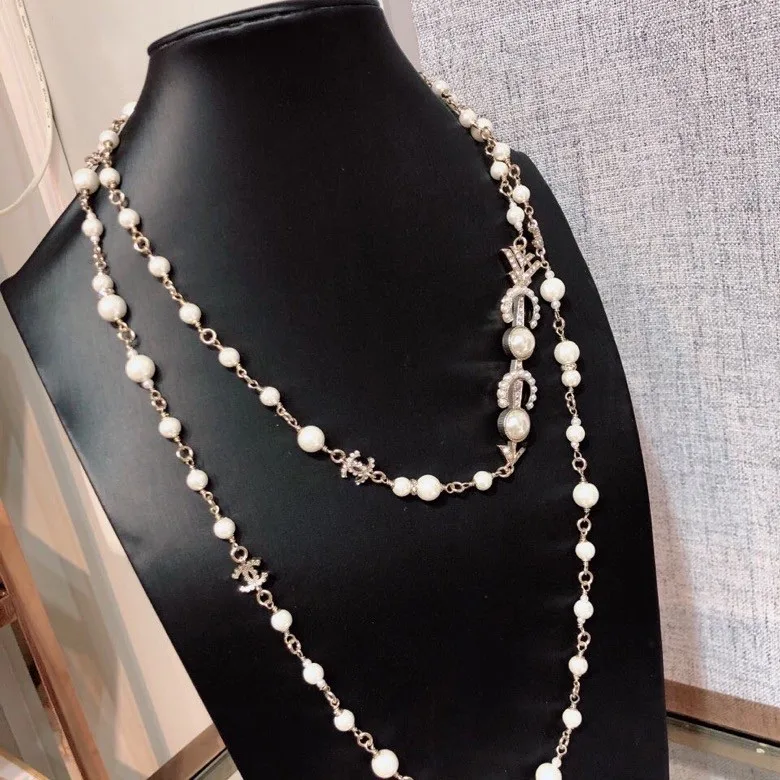 Alternative view of Chanel Accessories Pearl Necklace Logo CC Gold Tone