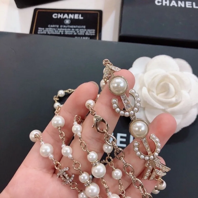 Chanel Accessories Pearl Necklace Logo CC Gold Tone - Image 4