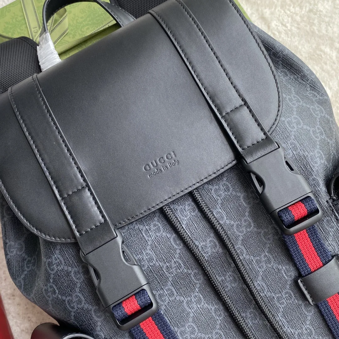Gucci Black Backpack Black/Grey Soft GG Supreme Blue And Red Web / - Image 7