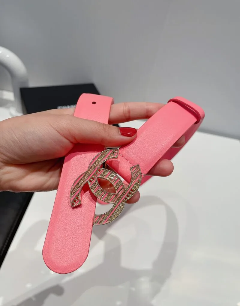 Chanel Carve CC Gold Tone Buckle Belt Pink - Image 4