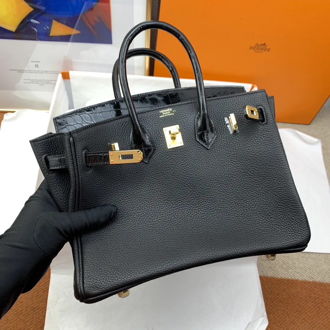 Hermes Birkin Top Handle Bag / Nata Togo Leather Black Gold Hardware - Image 4