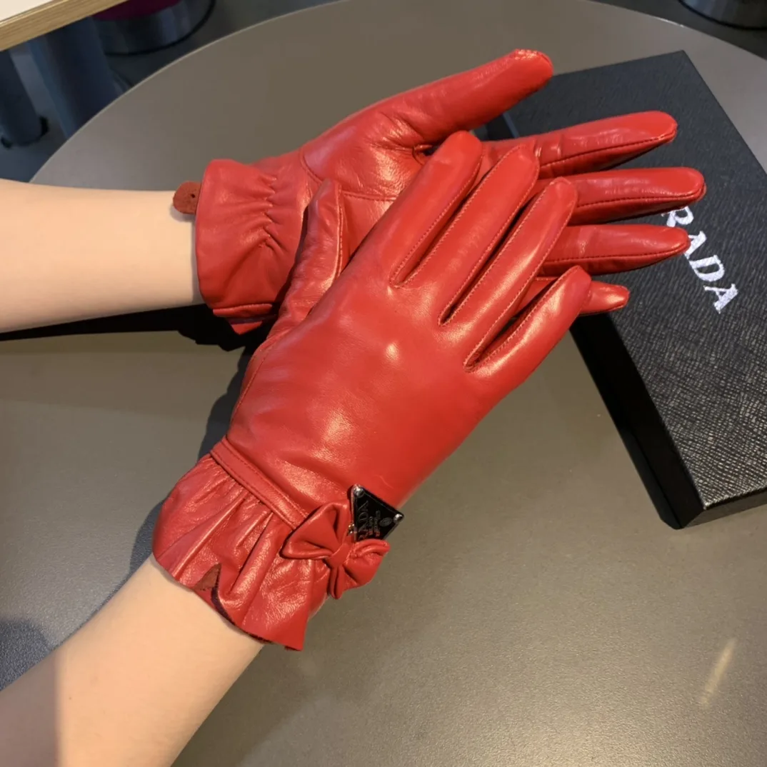 Prada Nappa Gloves In Red - Image 6