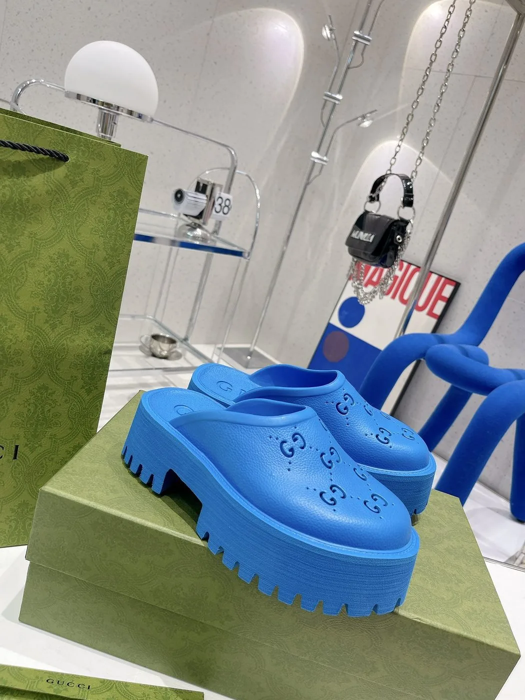 Alternative view of Gucci Women’s Platform Perforated G Sandal Light Blue