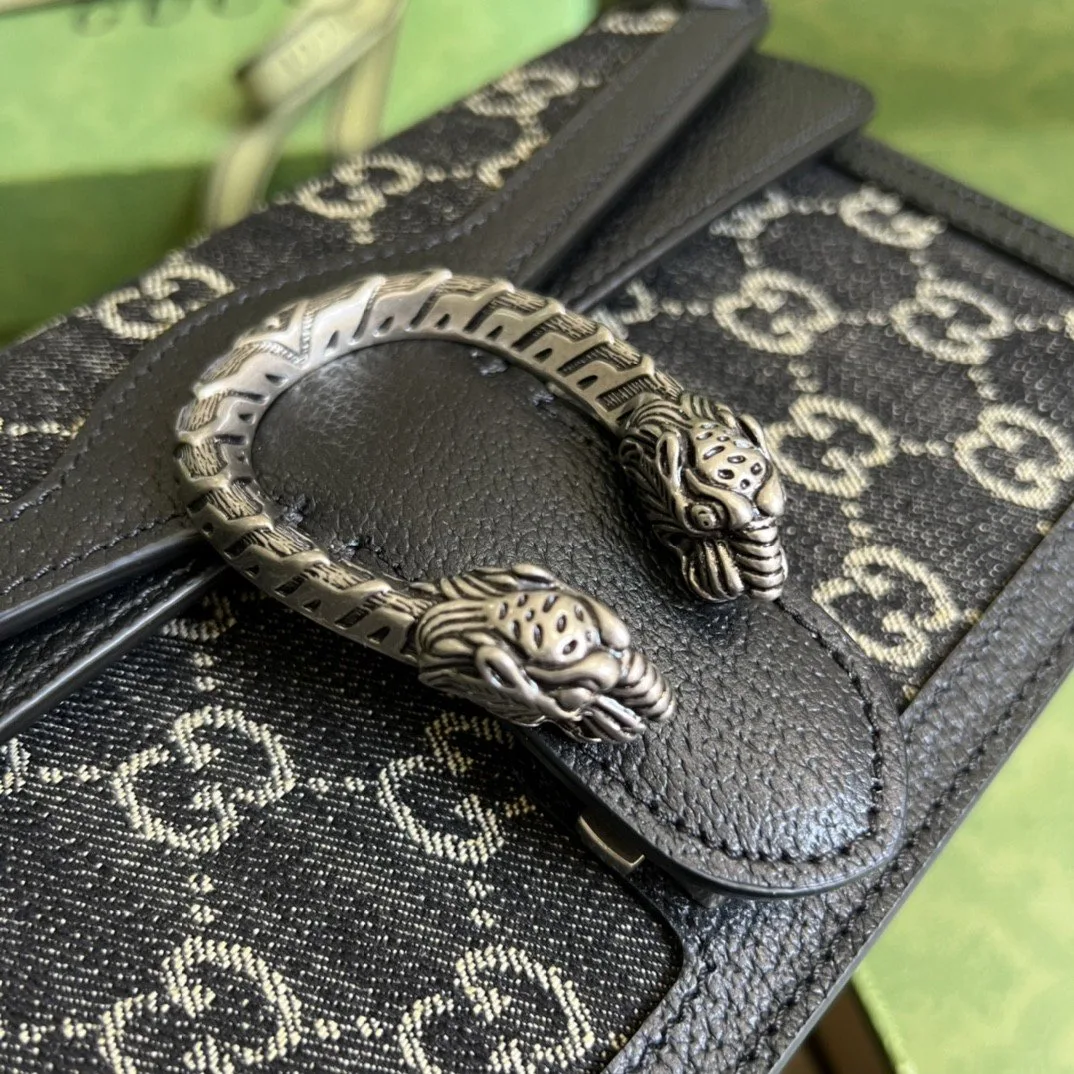 Gucci Dionysus Small Shoulder Bag / Black/ Ivory GG Denim Jacquard Antique Silver Hardware - Image 8