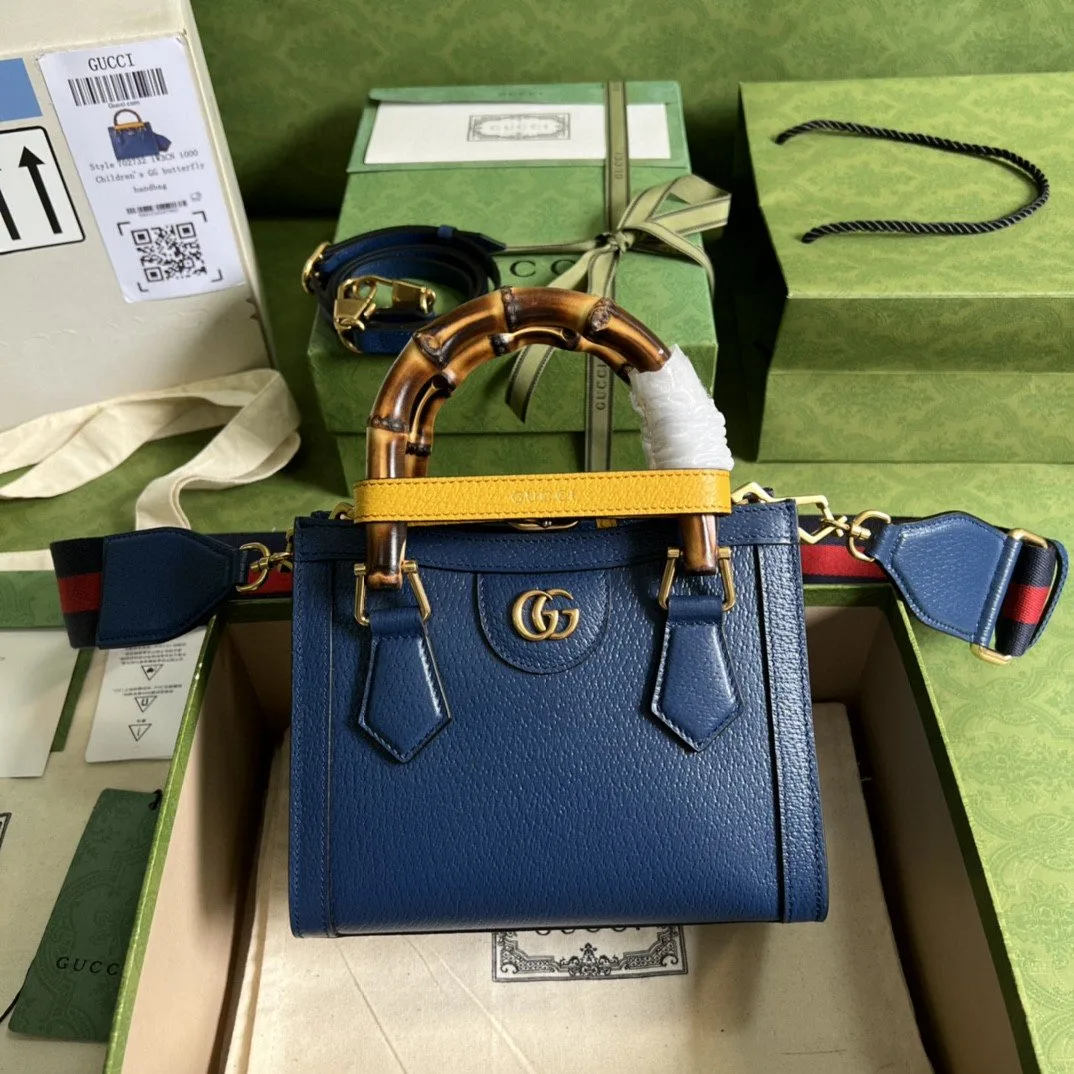 Alternative view of Gucci Diana Mini Top Handle Bag / Canvas Lining Blue Gold Hardware