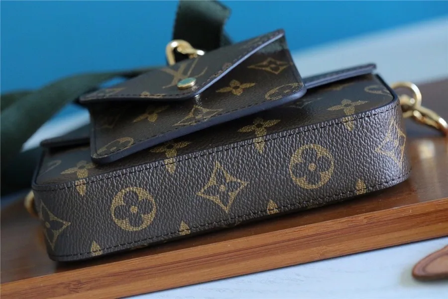 Louis Vuitton Pochette Felicie Strap & Go Wallet Shoulder Bag / Khaki Green Monogram Canvas Gold Hardware - Image 7