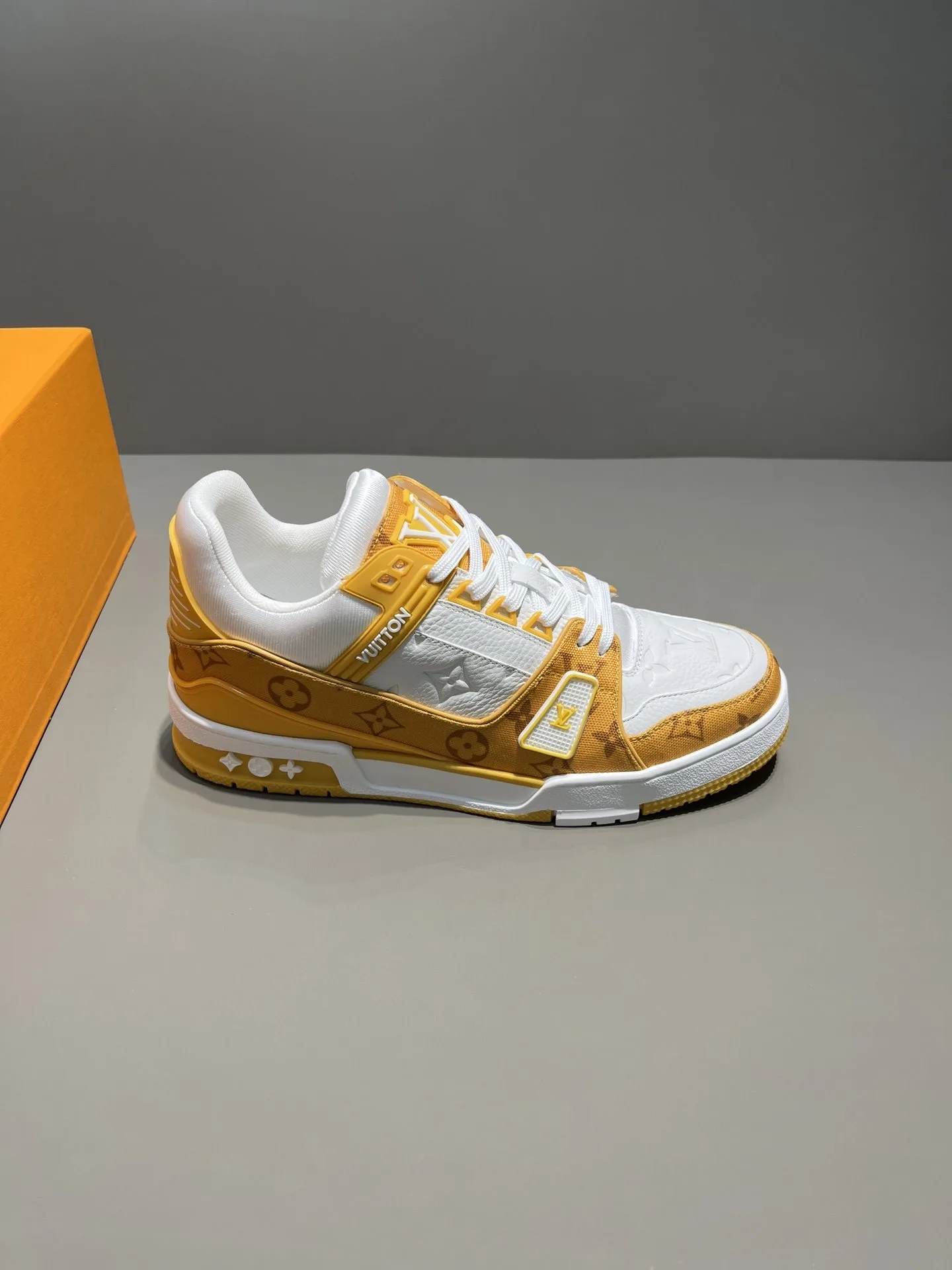Louis Vuitton Trainer Sneaker Monogram Denim Yellow Virgil Abloh LV 1A9JHJ - Image 5