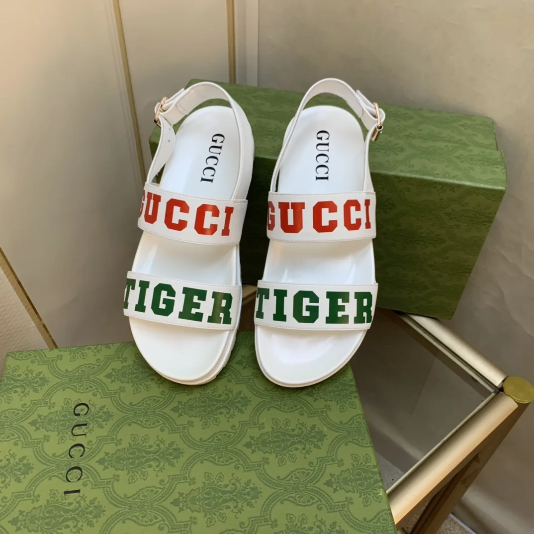 Gucci Women’s Tiger And Buckle Sandal White - Image 4
