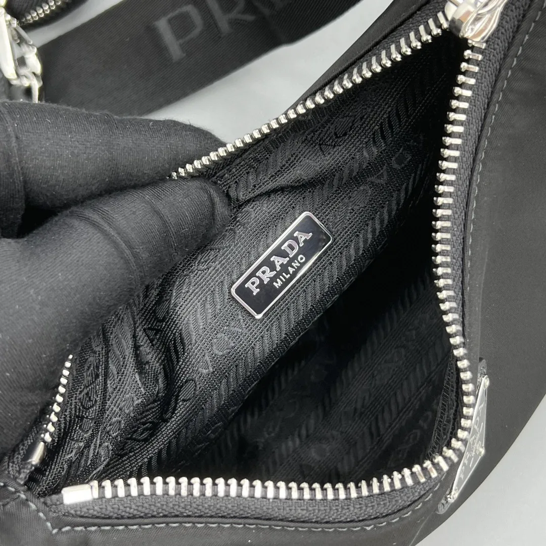 Prada Re- 2005 Saffiano Shoulder Bag Black Silver Hardware - Image 3