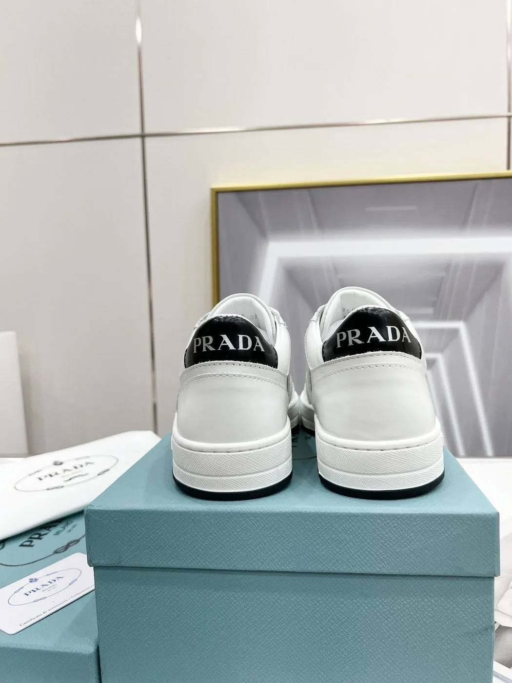 Prada Downtown Perforated Sneakers White/Black / - Image 3
