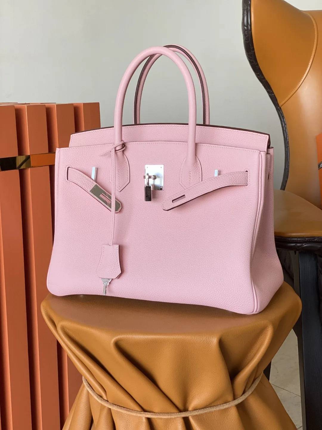 Hermes Birkin Top Handle Bag / Nata Swift Pink Silver Hardware - Image 6