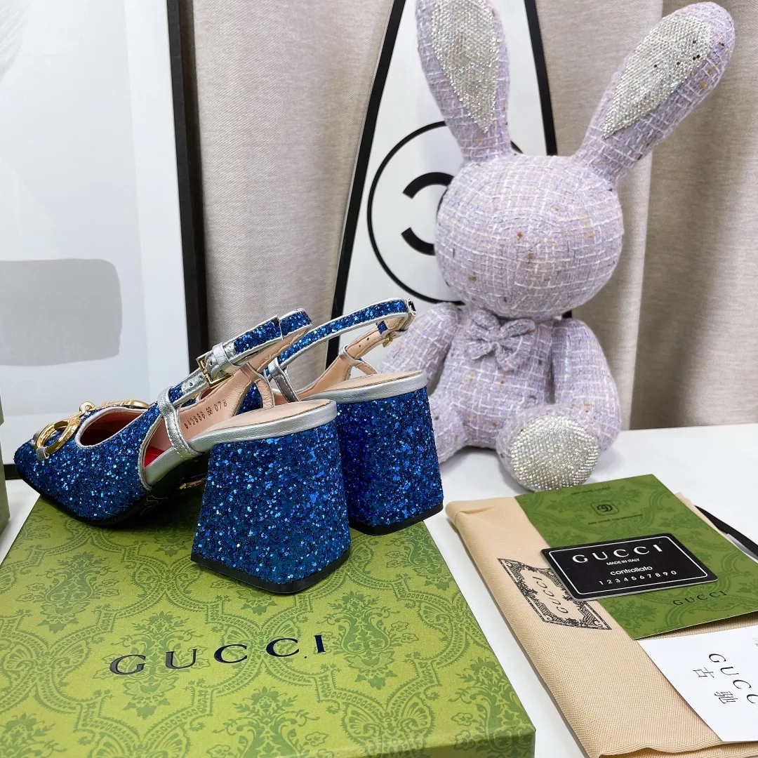 Gucci Lovelight Slingback Mid-Heel With Horsebit Blue - Image 6