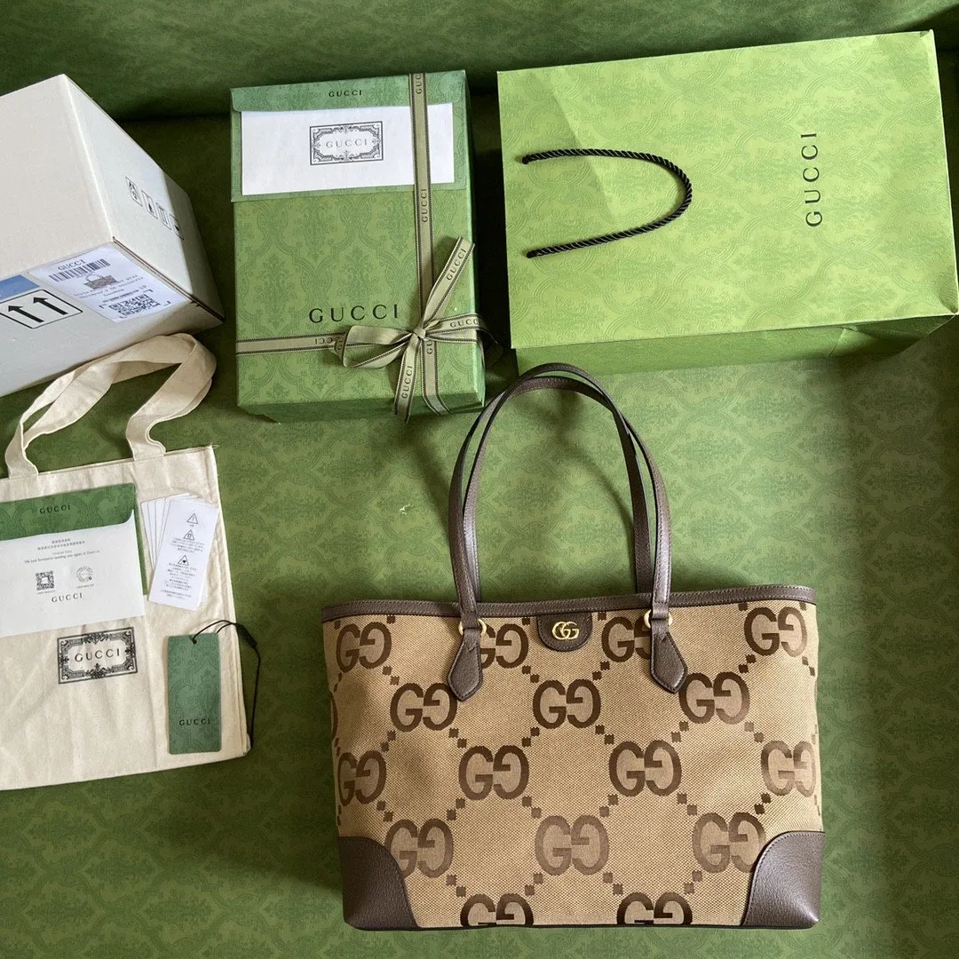 Gucci Ophidia Jumbo GG Medium Tote Camel And Ebony Jumbo Canvas / - Image 6