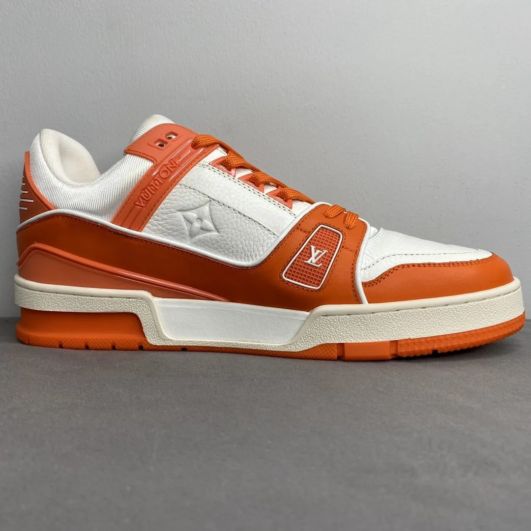 Louis Vuitton Trainer Sneaker Mix Of Materials White/Orange Virgil Abloh LV 1A9VN0 - Image 6