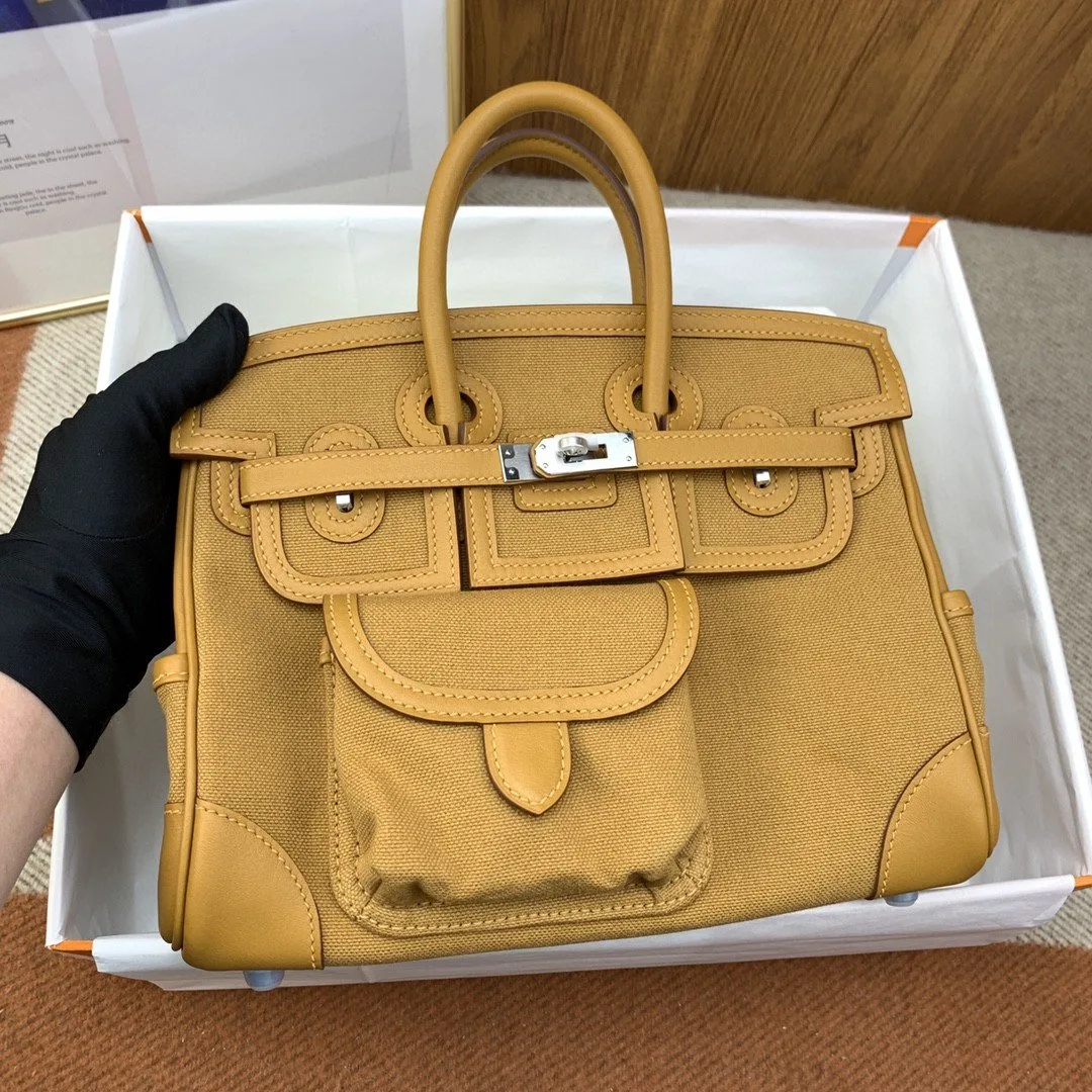 Hermes Birkin Cargo 25 Top Handle Bag / Beige Silver Hardware - Image 5