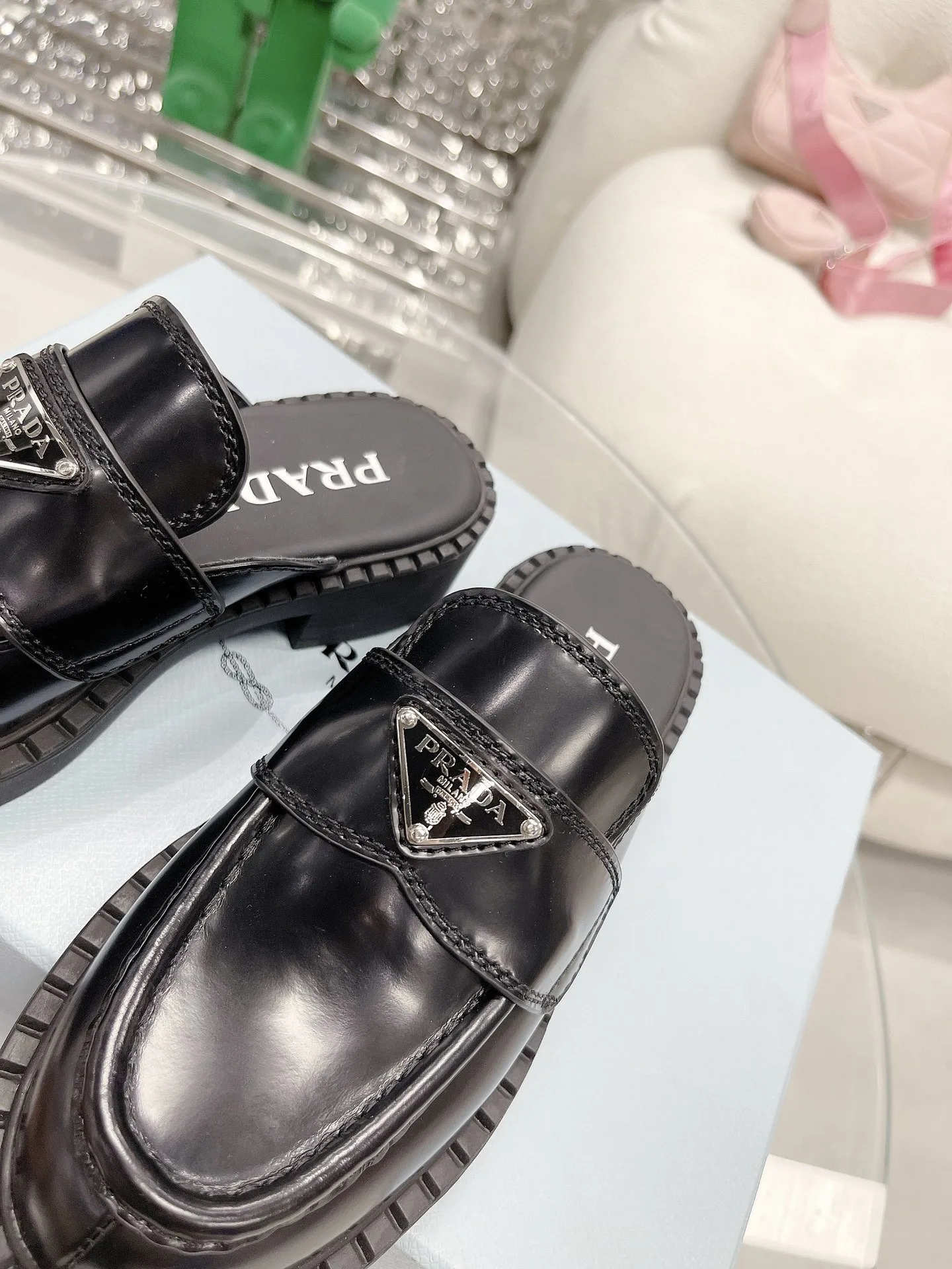 Prada Chocolate Brushed Mules Black / PRD - Image 7