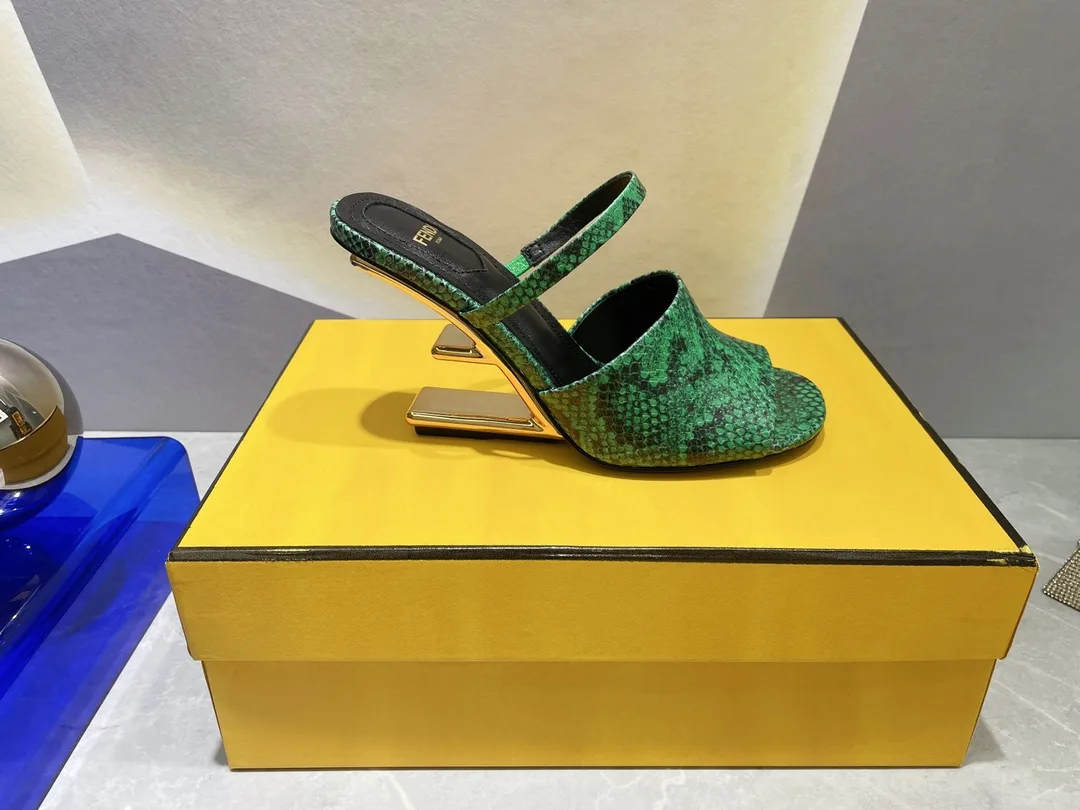 Fendi First Green Python High-Heeled Sandals - Image 5