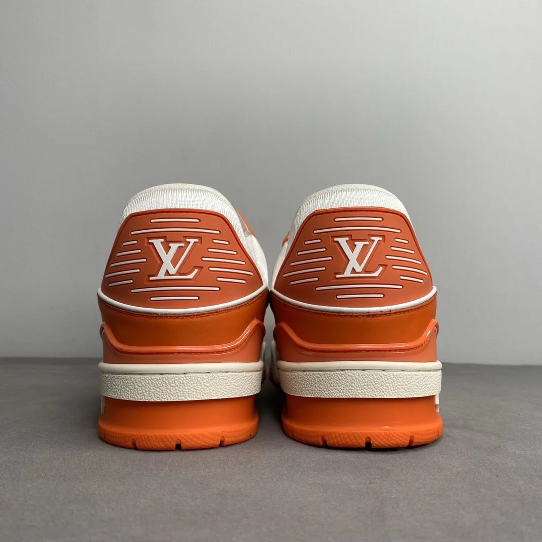 Louis Vuitton Trainer Sneaker Mix Of Materials White/Orange Virgil Abloh LV 1A9VN0 - Image 8