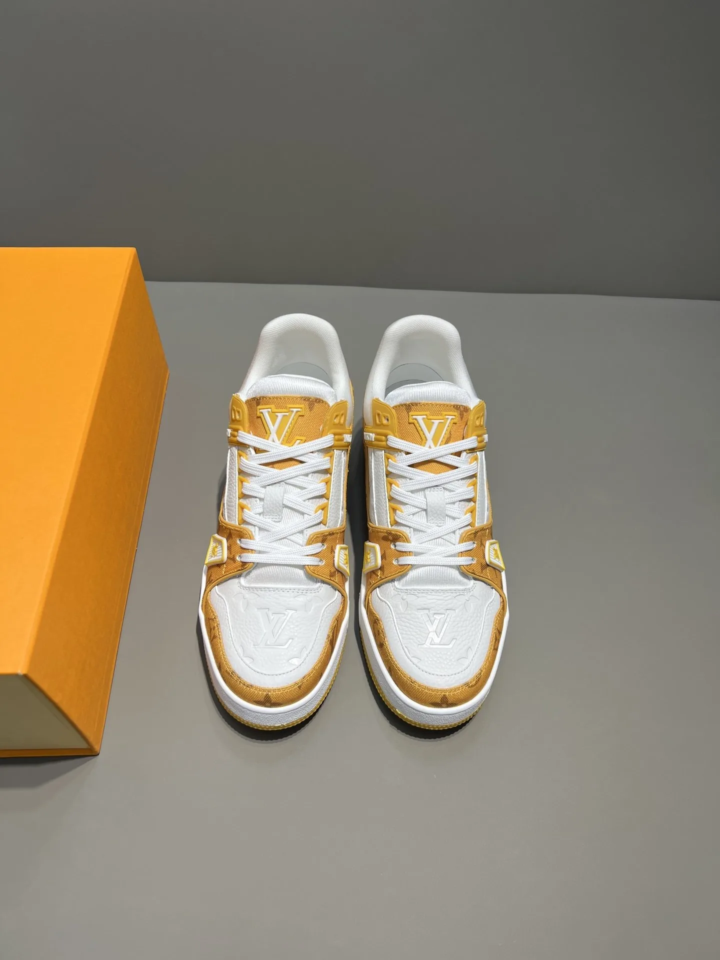 Louis Vuitton Trainer Sneaker Monogram Denim Yellow Virgil Abloh LV 1A9JHJ - Image 4