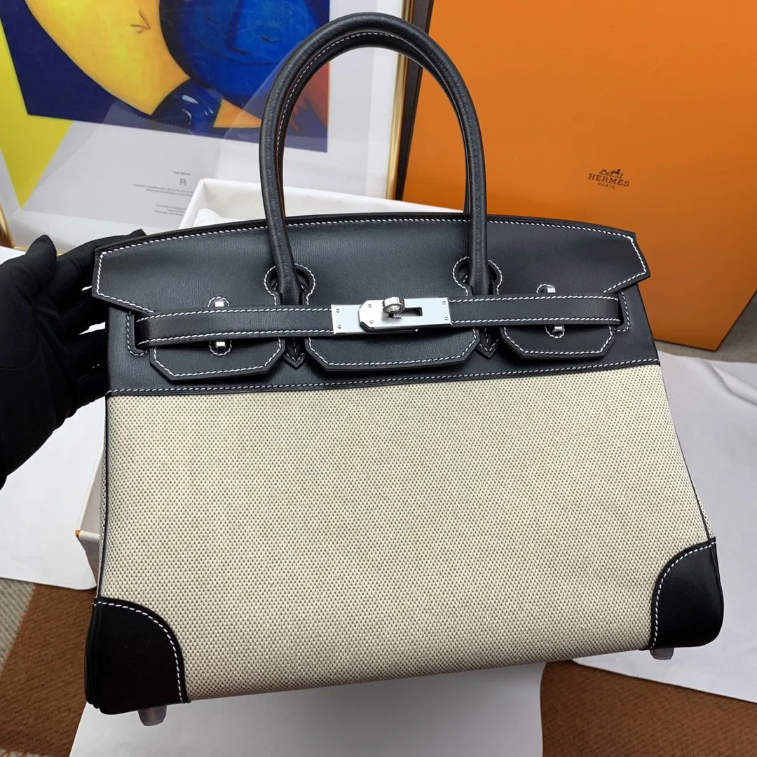 Alternative view of Hermes Birkin Top Handle Bag / Nata Swift BiColor Silver Hardware