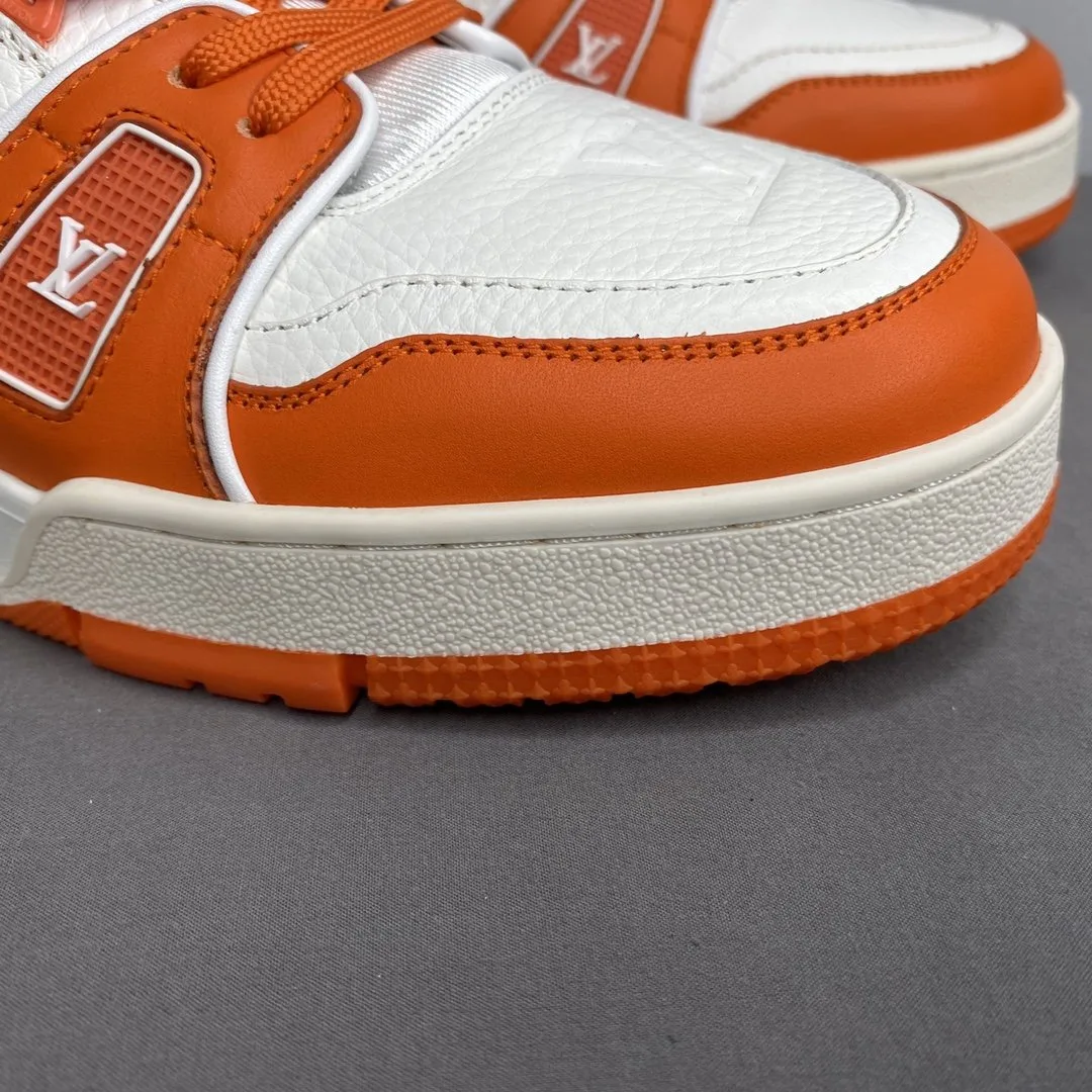 Louis Vuitton Trainer Sneaker Mix Of Materials White/Orange Virgil Abloh LV 1A9VN0 - Image 7