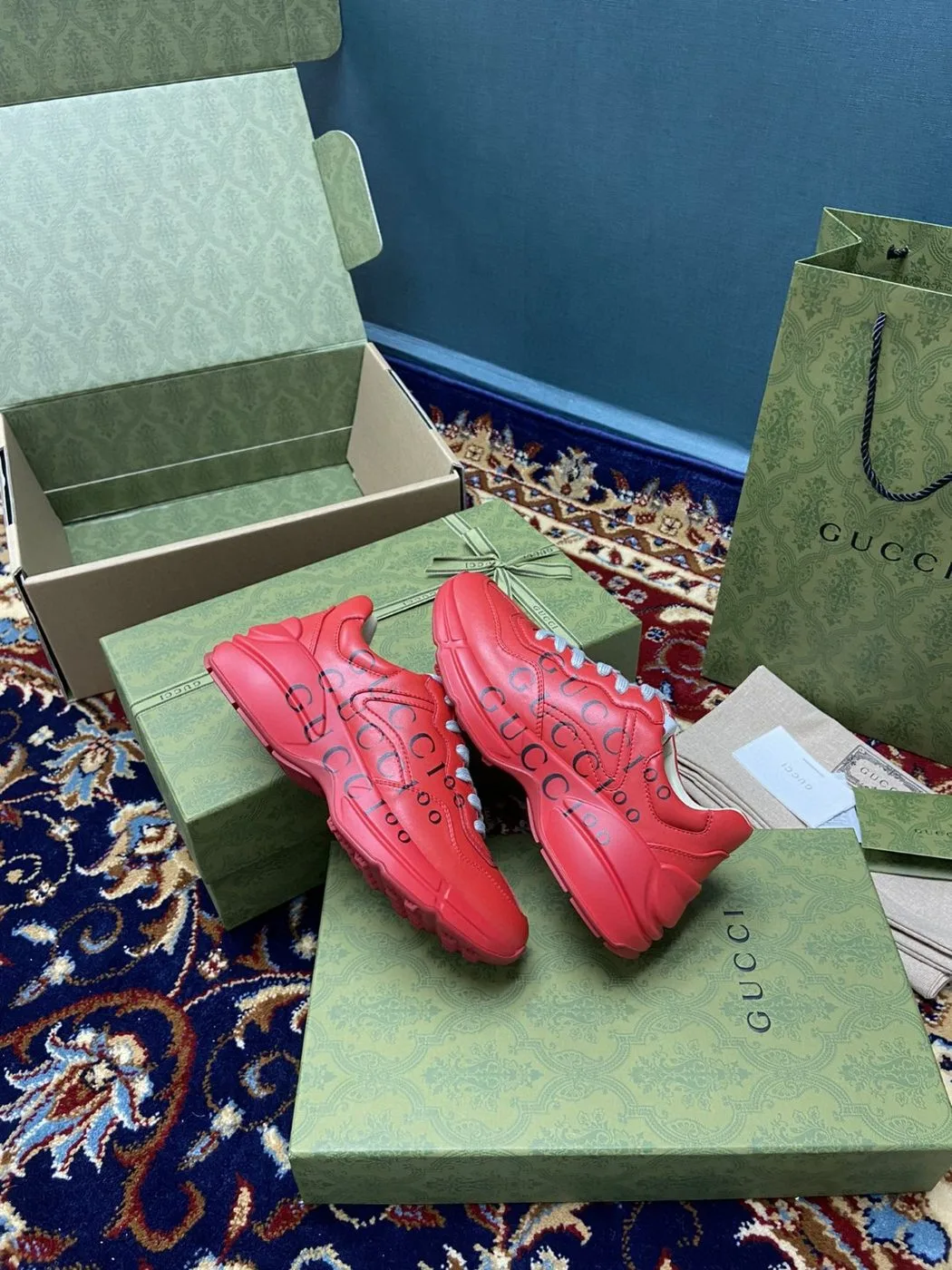 Gucci Men’s 100 Rhyton Sneaker Red - Image 5
