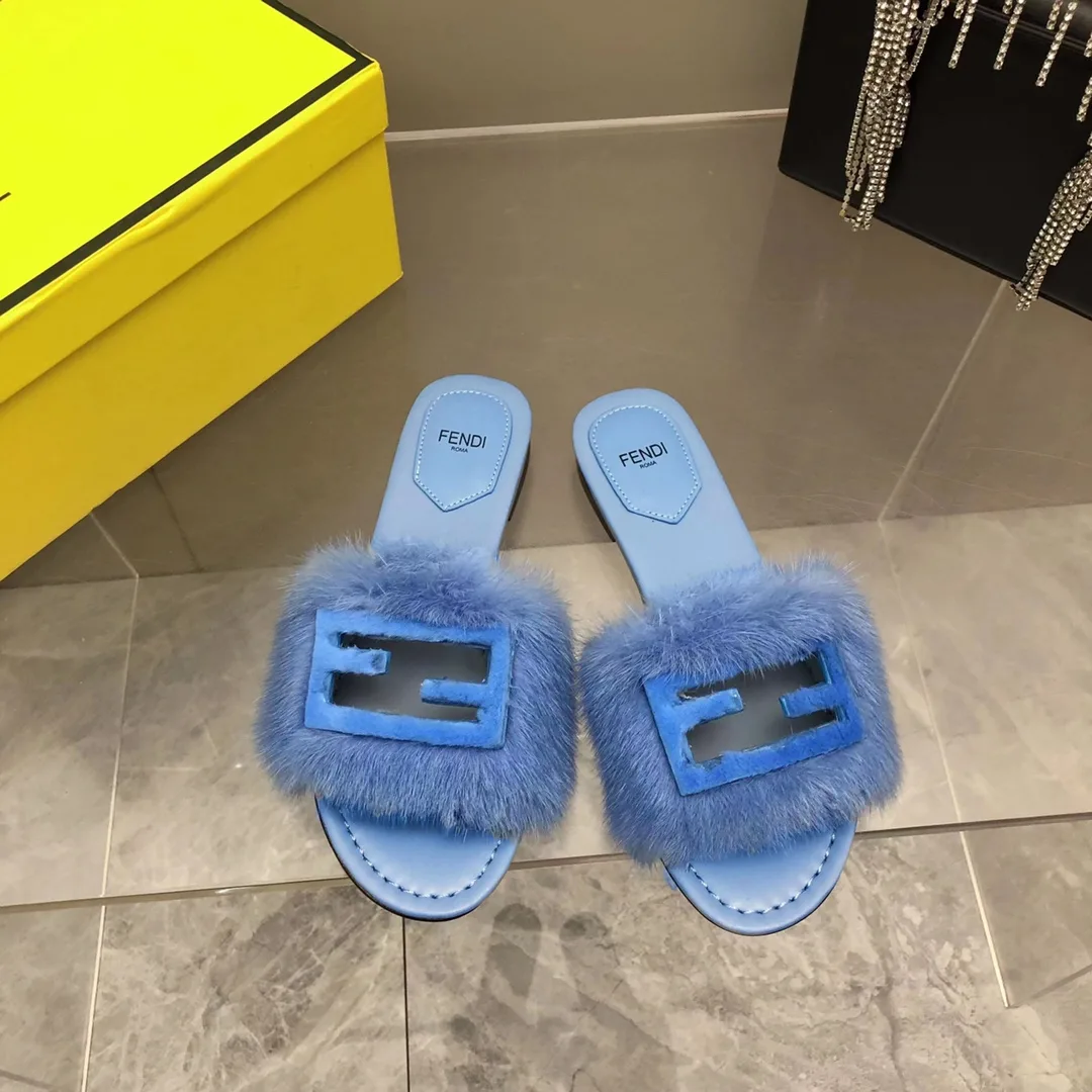 Fendi Blue Mink Slides - Image 4