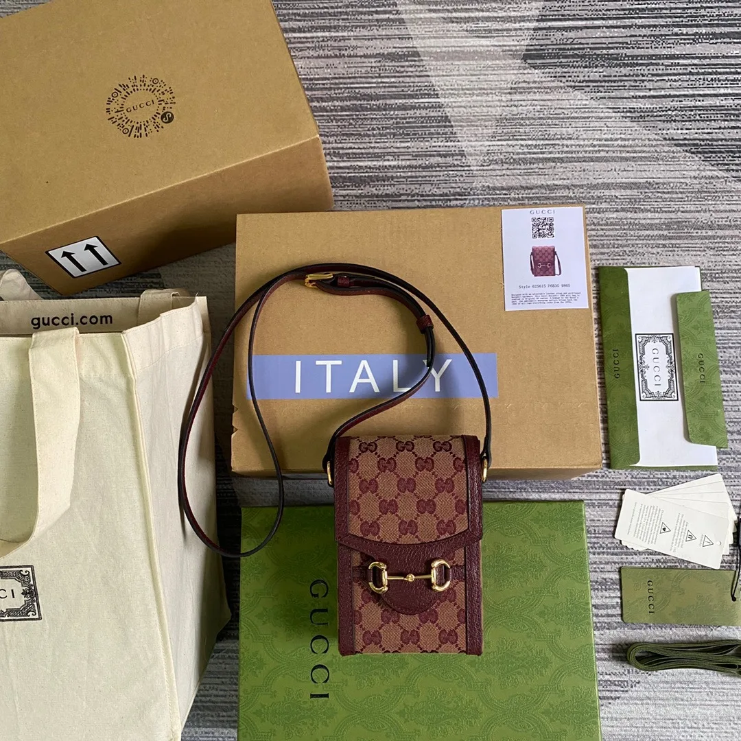 Alternative view of Gucci Horsebit 1955 Mini Bag Beige And Burgundy GG Supreme Canvas / GG