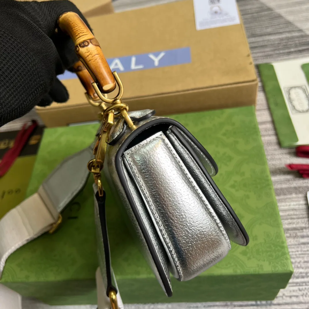 Gucci Bamboo 1947 Mini Top Handle Bag Silver - Image 3