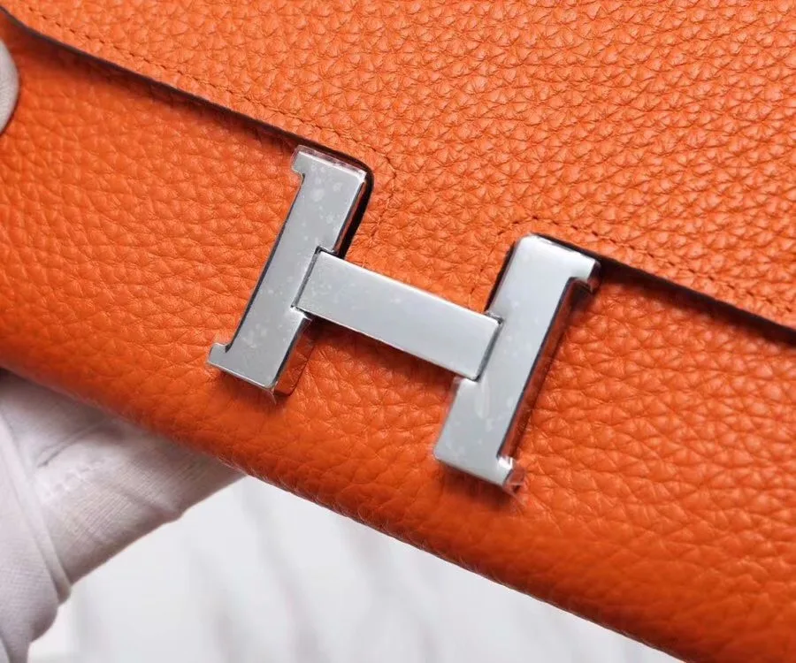 Hermes Constance Togo Long Wallet / Silver Toned Hardware Orange - Image 4