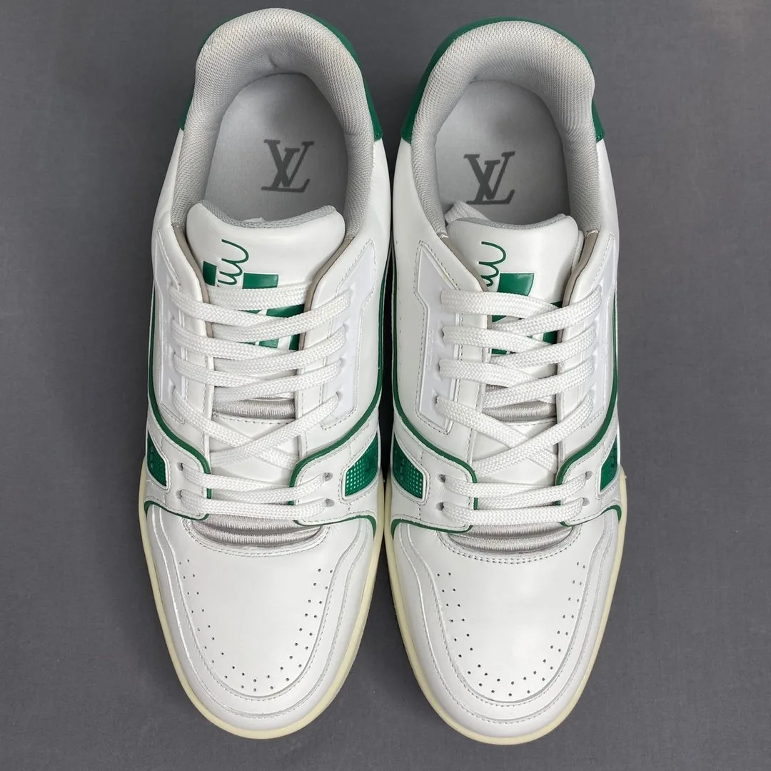 Louis Vuitton Trainer Sneaker Mix Of Materials White/Green - Image 7