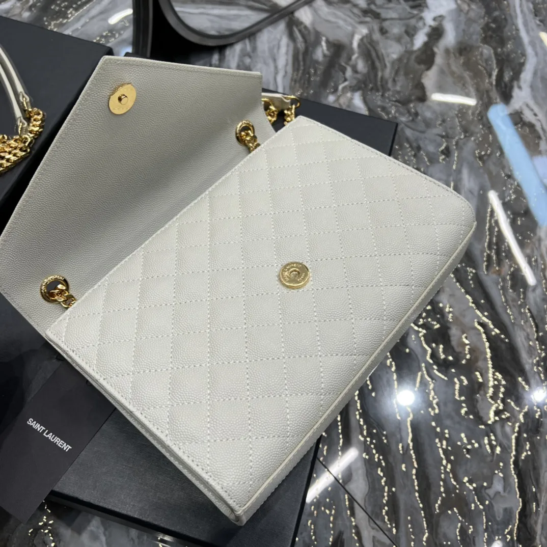 Saint Laurent Envelope Medium Chain Bag White - Image 5