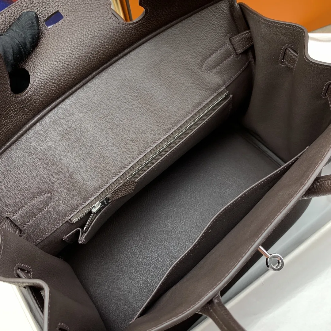 Hermes Birkin 30 Top Handle Bag / Togo Dark Grey Silver Hardware - Image 5