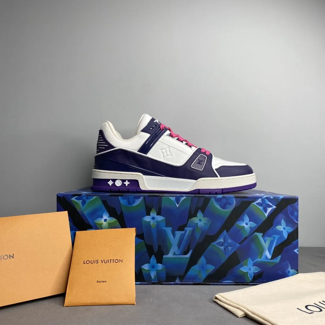 Louis Vuitton Trainer Sneaker Mix Of Materials White/Purple Virgil Abloh - Image 4