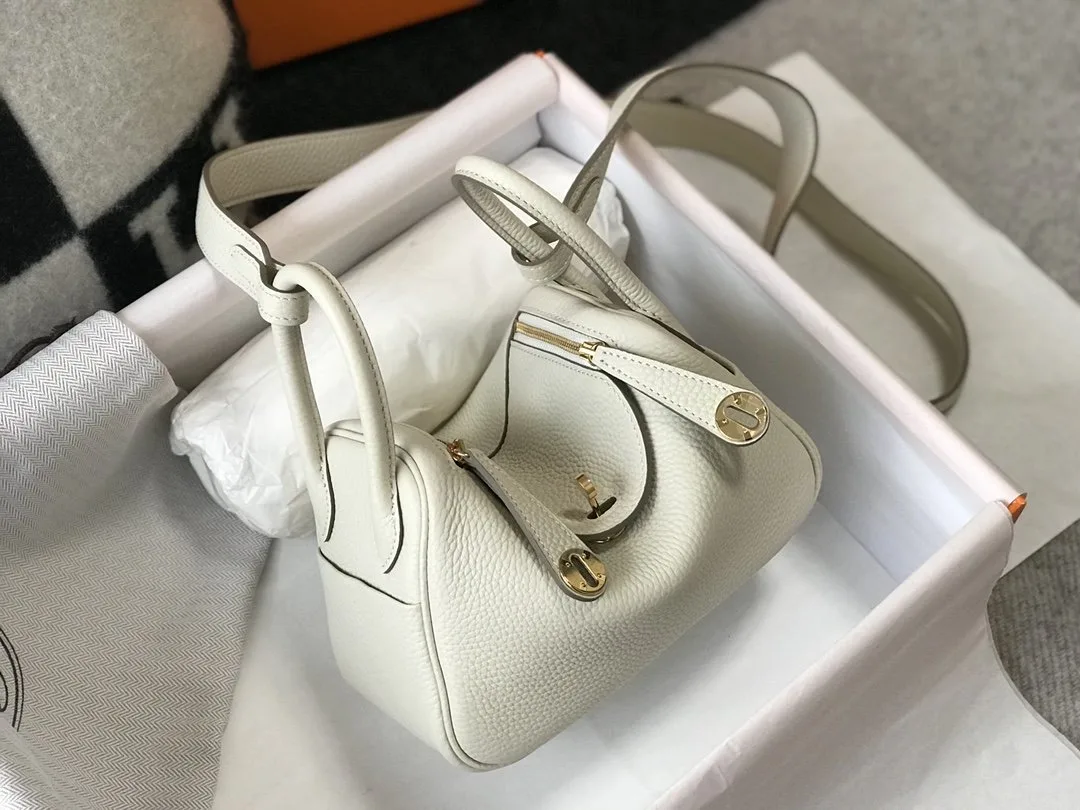 Alternative view of Hermes Lindy Mini White Togo Bag With Gold Hardware