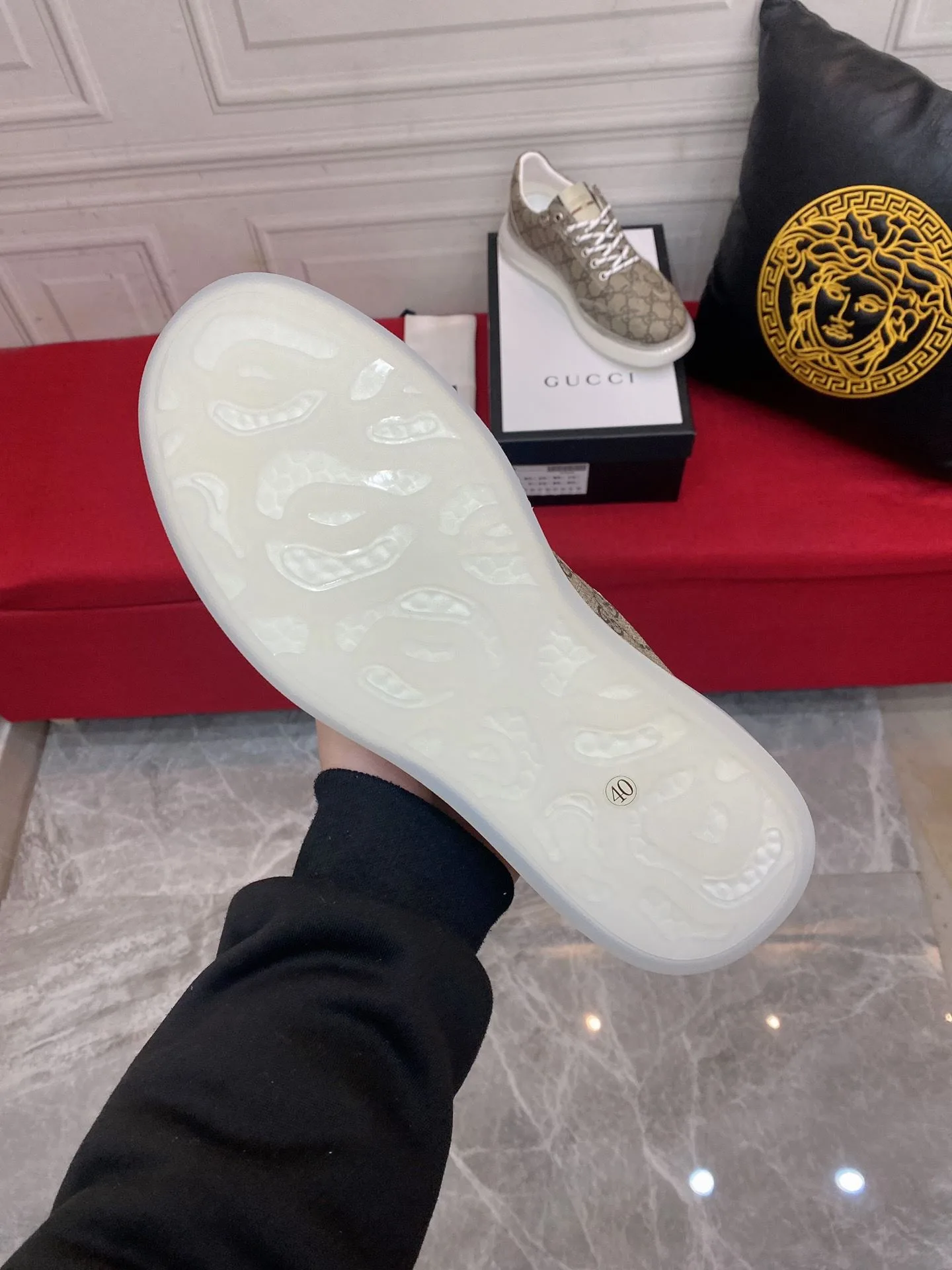 Gucci Men’s Sneaker With GG Gucci Print Brown And Gray - Image 3