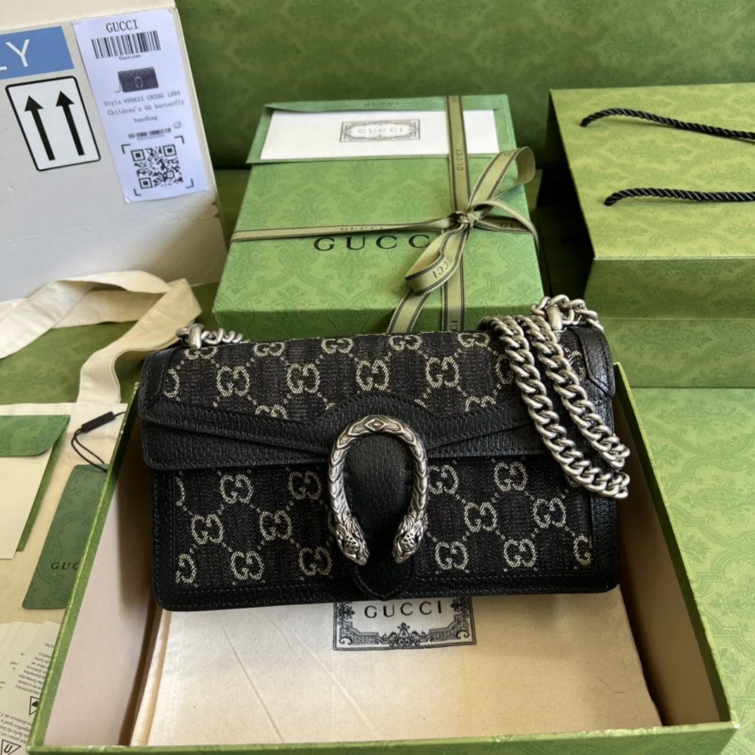 Gucci Dionysus Small Shoulder Bag / Black/ Ivory GG Denim Jacquard Antique Silver Hardware - Image 4